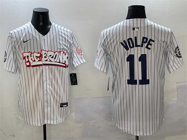 Men%27s New York Yankees #11 Anthony Volpe White Bronx Graffiti Vapor Limited Stitched Jersey->new york yankees->MLB Jersey